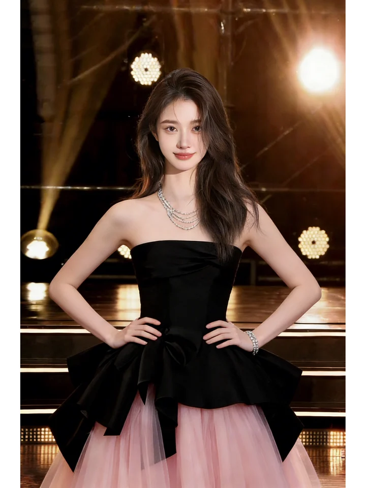 黒ドレスのバースデーパーティー用ロングドレス【成人式・演奏会・フォーマル】