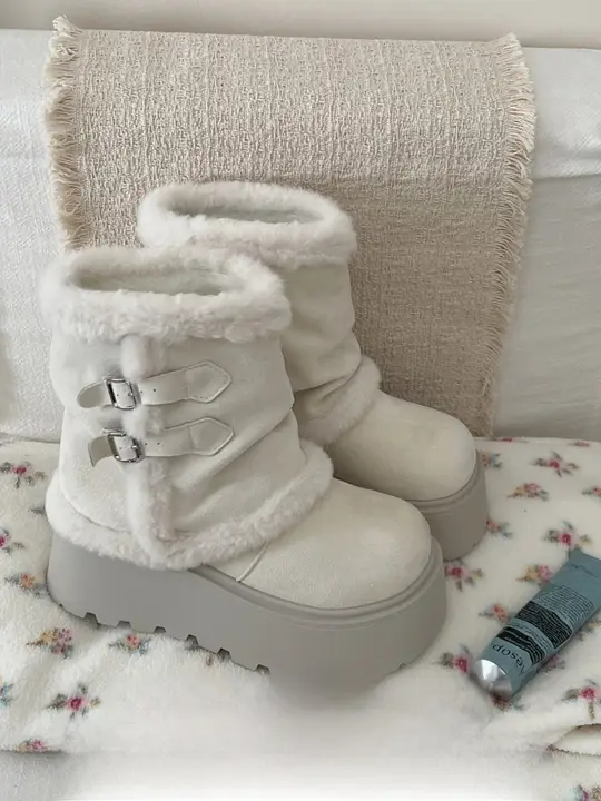 白色 厚底雪地靴【加厚保温・極上の柔らかさ・女性用】