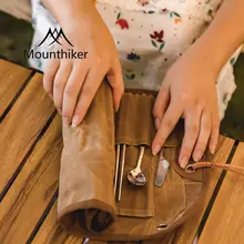 MOUNTAINHIKER アウトドア用折りたたみカトラリー収納バッグ【便利なキャンプ用食器セット・キャンバス製】