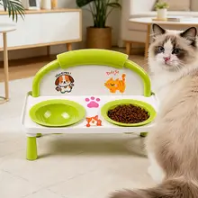 猫用陶器食器【大口径・高め設計・可愛いデザイン・水碗・食器2個付き】