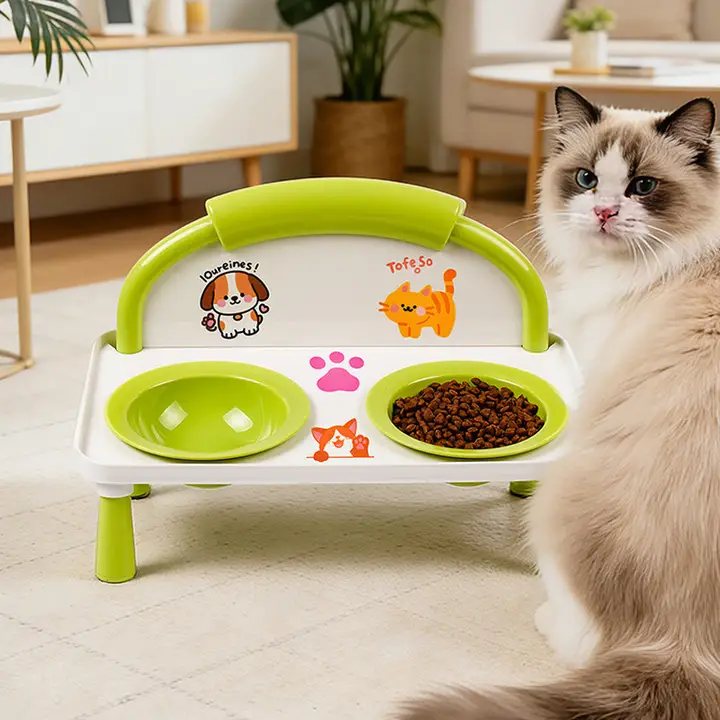 猫用陶器食器【大口径・高め設計・可愛いデザイン・水碗・食器2個付き】
