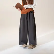 深灰色のウールパンツ【ストレートデザイン・高腰・女性用・冬用・フィット】