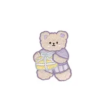 小熊デザイン刺繍付きDIYデコレーションシール【麻布バッグ・手帳カバー・自粘着タイプ】