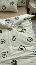犬とパフ模様のかわいいベッドシーツセット【4点セット・コットン100%・学生寮用】