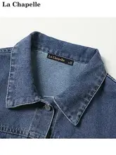 復古デザインの薄青色デニムジャケット【ファッション性・レディース】