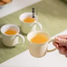 陶器製 ハンドル付き耐熱茶杯【シンプルデザイン・個人用・厚手】