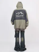 アメリカンレトロ風 カラーブロックフード付きジャケット【春秋用・おしゃれなアウトドアデザイン】