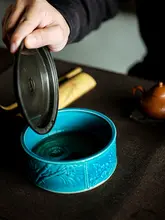 手作り浮彫りの四君子ポットトレイ【水切り式・陶器製】