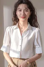 ファッション泡袖 白色ブラウス【ショートスリーブ・通勤・女性用】