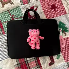 可愛いキャラクターのピンクドット猫デザインのノートパソコンバッグ【トート型・斜め掛け可能・通勤用】