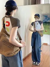 アメリカンビンテージ風 ラグラン袖半袖Tシャツ【レディース・夏用・ショート丈】