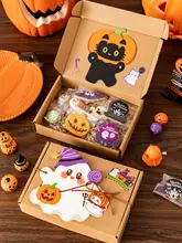 ハロウィン用 クッキー＆キャンディボックス【牛革製・カートゥーンゴースト・カボチャデザイン・ギフトボックス】（セットアップ対応）
