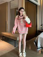ピンクストライプの長袖Tシャツ【春用・かわいいデザイン・ゆったりシルエット】