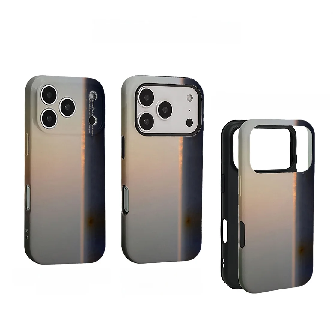 現代アート風デザインのiPhoneケースペア：夕日モチーフでスタイリッシュに