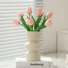 可愛い陶器製小花瓶【クリーミーカラー・チューリップ用・インテリア装飾】