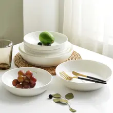 純白色 骨瓷製プレートセット【深皿・家用・創意デザイン・食器】