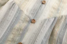 フレンチ風レトロストライプデザインのコットンリネン長袖ブラウス【ゆったりとしたシルエット】