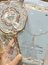 国風荷花デザインの手持ちミラー【蝶の雲肩シリーズ・粉青花色】