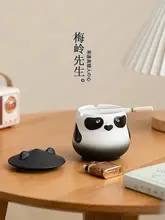 可愛いパンダデザインの陶製灰皿【ふた付き・煙槽付き・おしゃれなグラデーション】