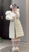 冬用保温フード付き中丈コート【ファー付き・白鹅绒使用】
