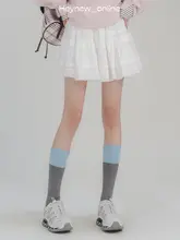 LOVEHEYNEW ホワイト ウエストゴム フレアスカート【女性用・ポンポンデザイン・ショート丈】