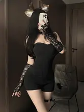 女性用魅力的なボーンビスチェコスプレ制服【セクシー・ナイトクラブ・猫耳デザイン】（セットアップ対応）