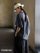リネンコットン素材の前短後長デザインTシャツ【立体裁断・切り替えデザイン】