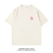 カジュアルな大人用プリントコットン半袖Tシャツ【男女兼用・夏用・ゆったりデザイン】