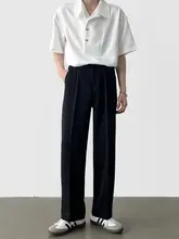 スラックス メンズ ブラック ハイウエスト ストレート カジュアル 韓流 春夏 「A6 studio」