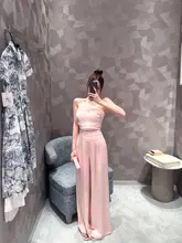 洗練されたデザイン！抽 pleat 抹胸サテン風 ワイドパンツ【ピンク・女性用】（セットアップ対応）