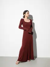 BELIN シックなスクエアネックニットワンピース【長袖・シンプル・体型カバー】