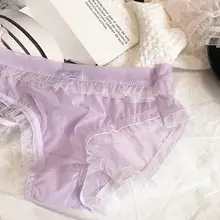 透明感のあるレース中低腰三角パンツ【無痕・速乾・通気性・コットン裆・女性用】