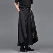 デザイナーの解構スタイル！アバンギャルドな中華風ワイドレッグパンツ【男女兼用・九分丈・極上の柔らかさ】（セットアップ対応）