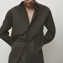 MD ルーズフィット コットン長袖シャツ【フレンチスタイル・翻領・夏用】