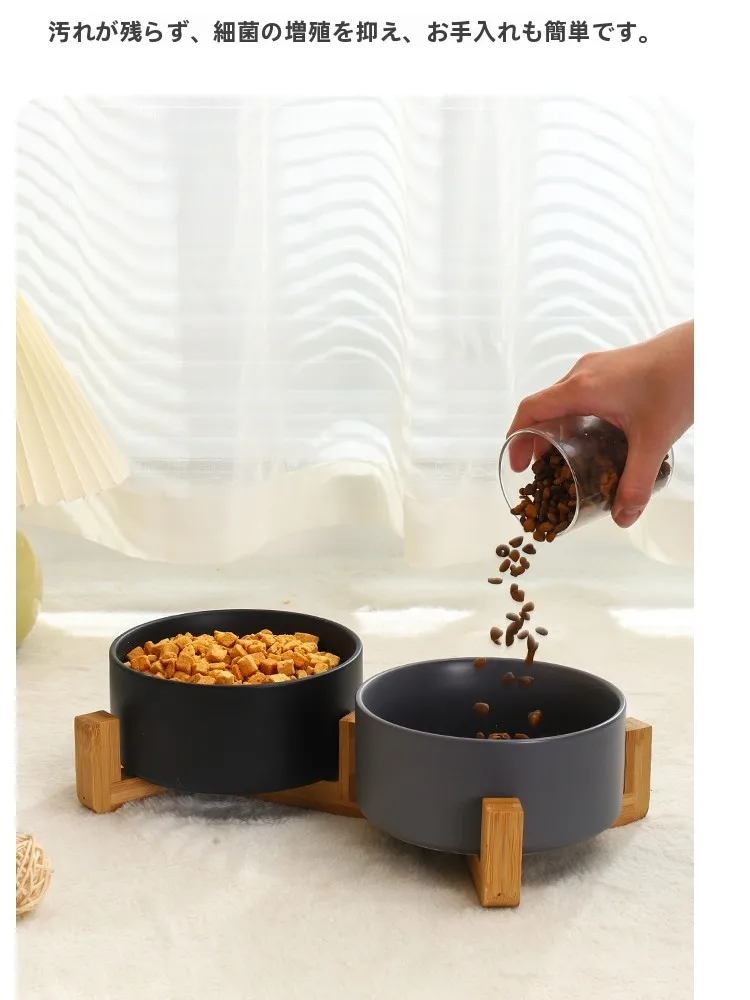 黒猫用陶器製ペットボウル：防滑デザインで安定した食事環境を実現