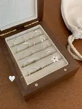 925純銀製 幾何学的な花デザイン 海ブルー宝石オープンリング【女性用・人差し指に最適】
