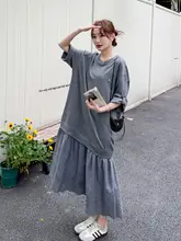 感あるグレーのフリル付きAラインワンピース【カジュアル・夏用】