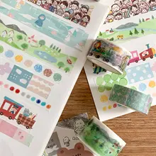 装飾用チェックパターン布の washiテープ【離型紙なし・花模様・手帳用】