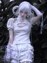 ゴシックパンクスタイル チェーンレース付きハーフスカート【春用・デザイン性抜群】（セットアップ対応）
