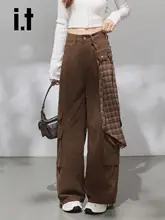 秋冬用 コーデュロイ風カラー チェックワイドレッグパンツ【デザイン性高い・カジュアル・レディース】