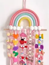 カラフルな虹の飾り付きヘアクリップ収納ラック【子供部屋用・ヘアアクセサリー整理・展示ラック】