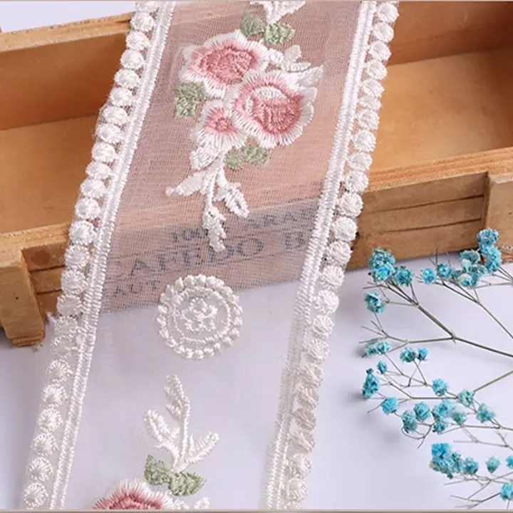 カラフル刺繍レース装飾生地【DIY用・バッグや衣服の装飾に最適・カーテン用】