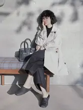 トレンチコート【春用・カキ色・ダブルボタン・ミドル丈】