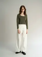 XISHE レトロホワイトコットンワイドパンツ【フィット・女性用・カジュアル】