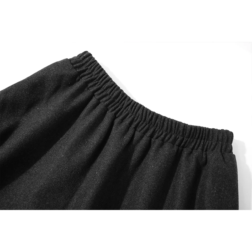 レディース秋冬用ワイドシルエットのレース切替ウールAラインスカート