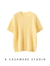 シンプルデザインの半袖ニットトップス【100%カシミヤ・ラウンドネック・秋冬用】