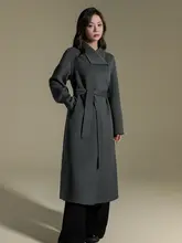 高級感あふれるダブルフェイスカシミヤコート【立襟・ウエストベルト・ロング丈・秋冬用】