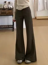 加衿デザインのカジュアルフレアパンツ【低腰・ゆったり・女性用・ブラウン】