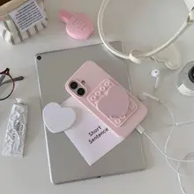 ピンクの少女用 吸盤付きハート形メイクアップミラー【iPhone用・ユニークデザイン】