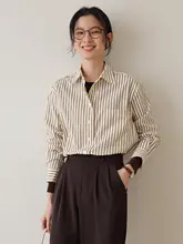 ストライプデザインのレディースシャツ【春秋用・ゆったりカジュアル・フレンチスタイル】